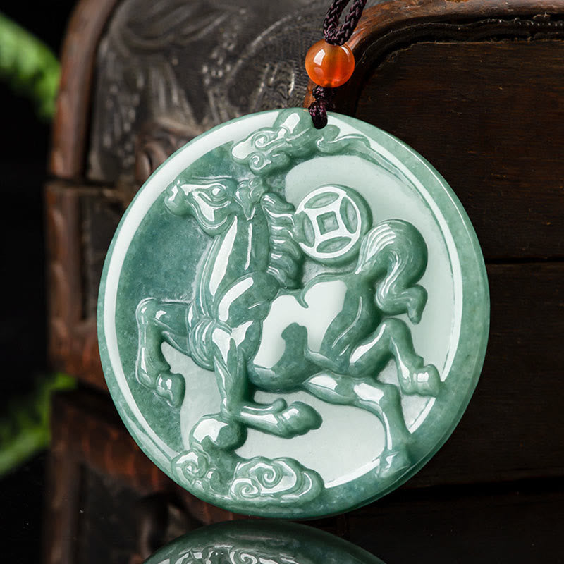 Buddha Stones ​​Jade-Halskette mit Anhängern – Symbol für Fülle und Glück im Jahr des Pferdes - Jade - image 0
