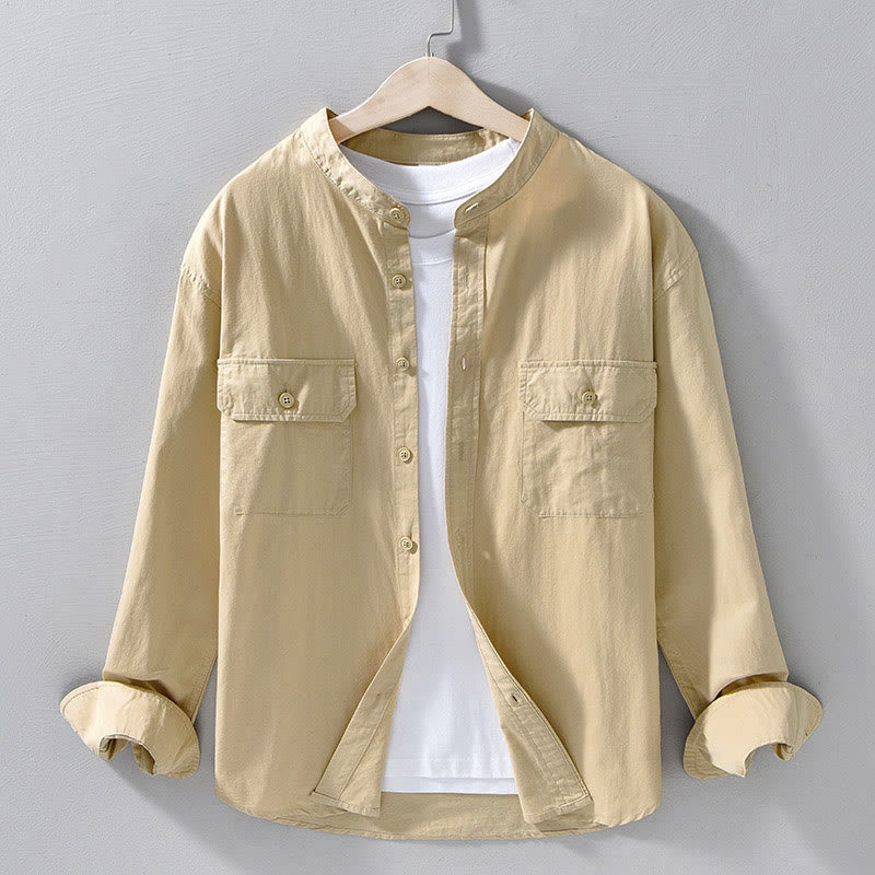 Buddha Stones Rundhals-Herrenjacke aus dickem, einfarbigem Baumwollgewebe mit langen Ärmeln und Taschen - Weizen - US/UK/AU42, EU52 (3XL) - image 0