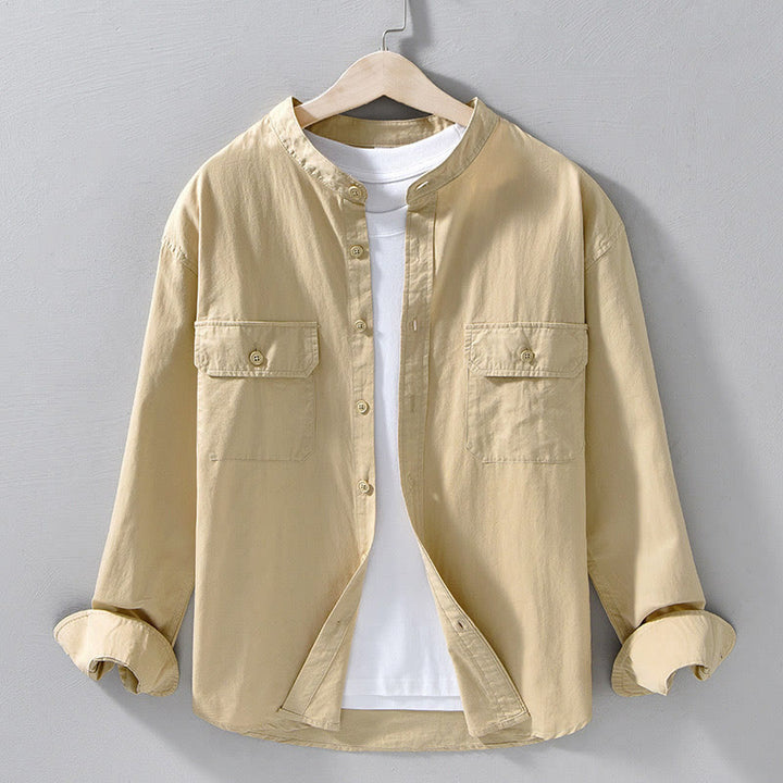 Buddha Stones Rundhals-Herrenjacke aus dickem, einfarbigem Baumwollgewebe mit langen Ärmeln und Taschen - Weizen - US/UK/AU42, EU52 (3XL) - image 0