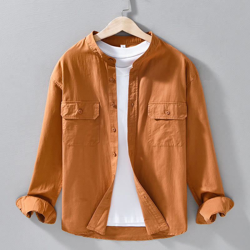 Buddha Stones Rundhals-Herrenjacke aus dickem, einfarbigem Baumwollgewebe mit langen Ärmeln und Taschen - Dunkelorange - US/UK/AU42, EU52 (3XL) - image 11