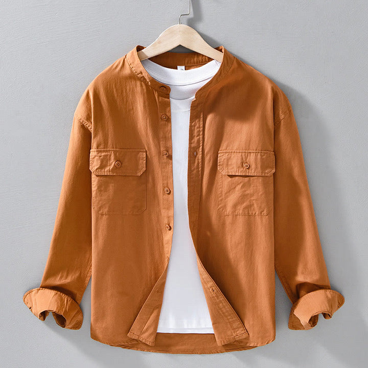 Buddha Stones Rundhals-Herrenjacke aus dickem, einfarbigem Baumwollgewebe mit langen Ärmeln und Taschen - Dunkelorange - US/UK/AU42, EU52 (3XL) - image 11