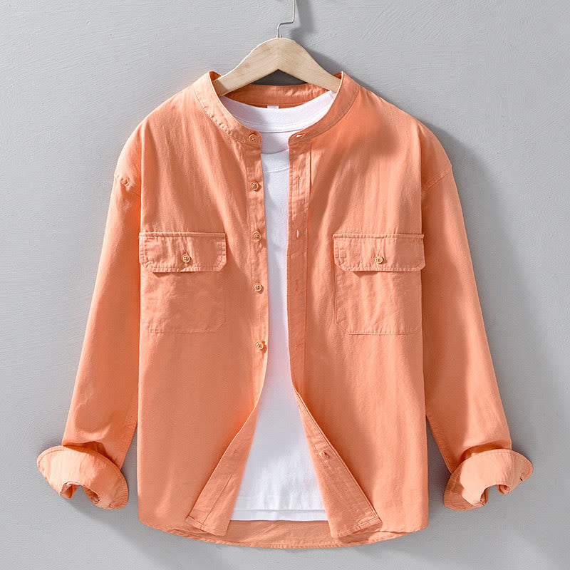 Buddha Stones Rundhals-Herrenjacke aus dickem, einfarbigem Baumwollgewebe mit langen Ärmeln und Taschen - Koralle - US/UK/AU42, EU52 (3XL) - image 15