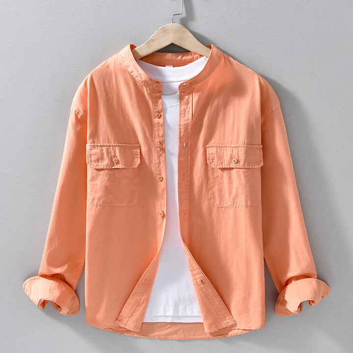 Buddha Stones Rundhals-Herrenjacke aus dickem, einfarbigem Baumwollgewebe mit langen Ärmeln und Taschen - Koralle - US/UK/AU42, EU52 (3XL) - image 15