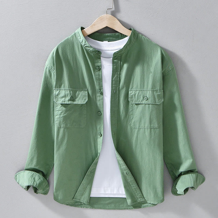 Buddha Stones Rundhals-Herrenjacke aus dickem, einfarbigem Baumwollgewebe mit langen Ärmeln und Taschen - Mittelseegrün - US/UK/AU42, EU52 (3XL) - image 4