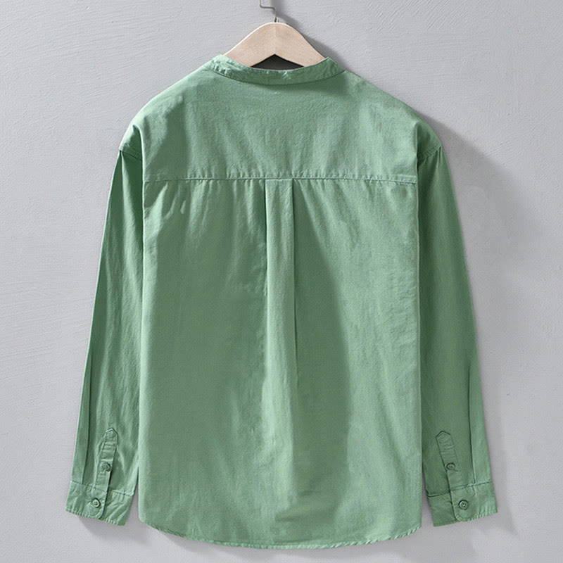 Buddha Stones Rundhals-Herrenjacke aus dickem, einfarbigem Baumwollgewebe mit langen Ärmeln und Taschen - image 5