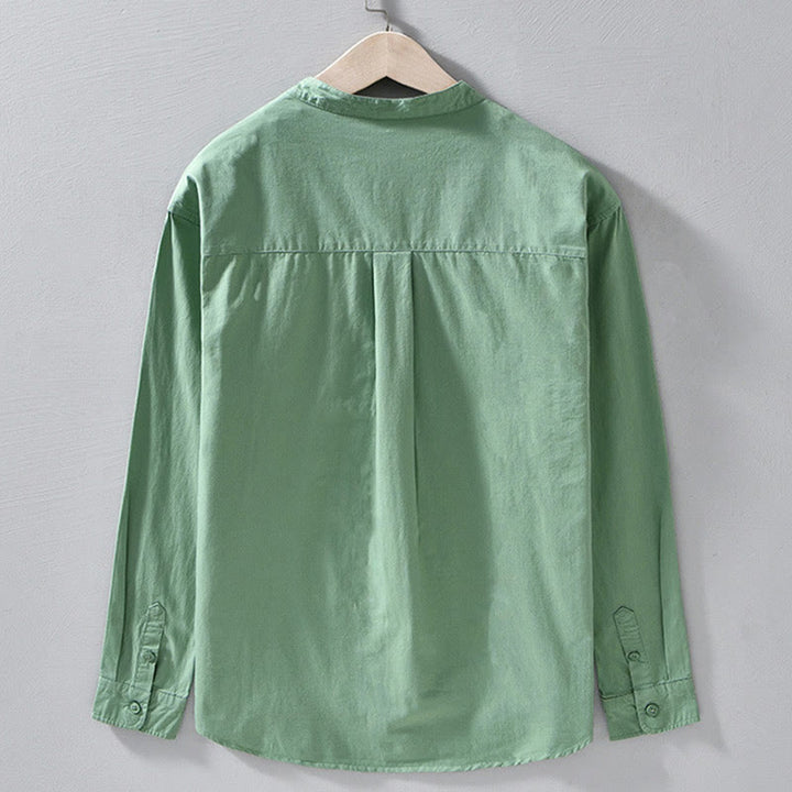 Buddha Stones Rundhals-Herrenjacke aus dickem, einfarbigem Baumwollgewebe mit langen Ärmeln und Taschen - image 5
