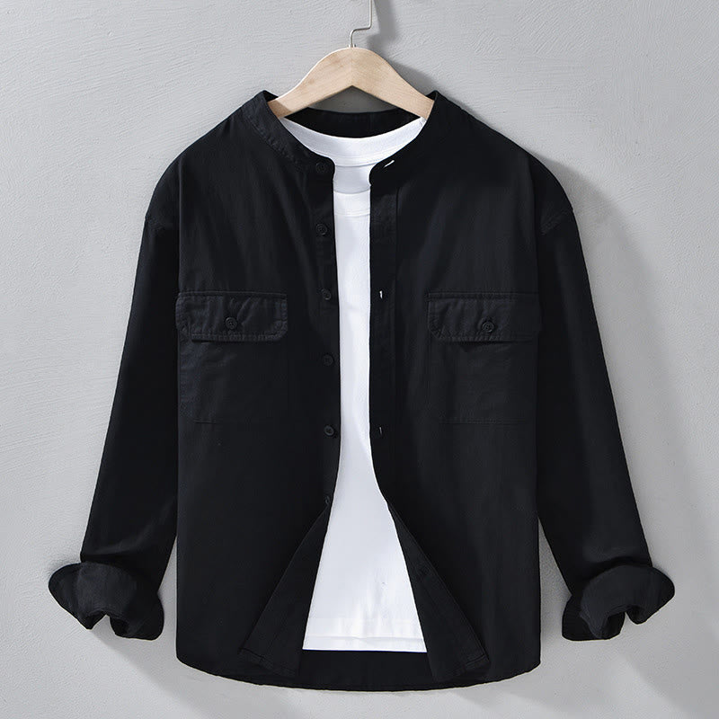 Buddha Stones Rundhals-Herrenjacke aus dickem, einfarbigem Baumwollgewebe mit langen Ärmeln und Taschen - Schwarz - US/UK/AU42, EU52 (3XL) - image 20
