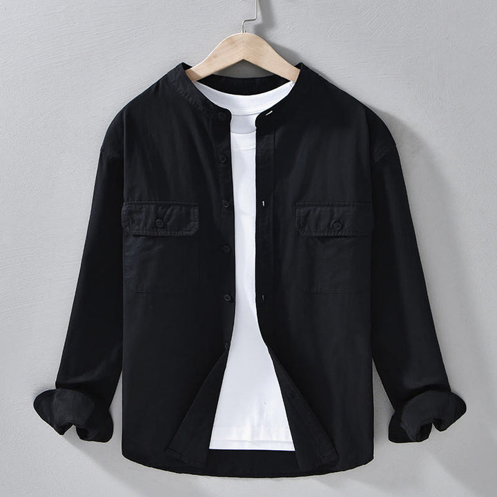 Buddha Stones Rundhals-Herrenjacke aus dickem, einfarbigem Baumwollgewebe mit langen Ärmeln und Taschen - Schwarz - US/UK/AU42, EU52 (3XL) - image 20