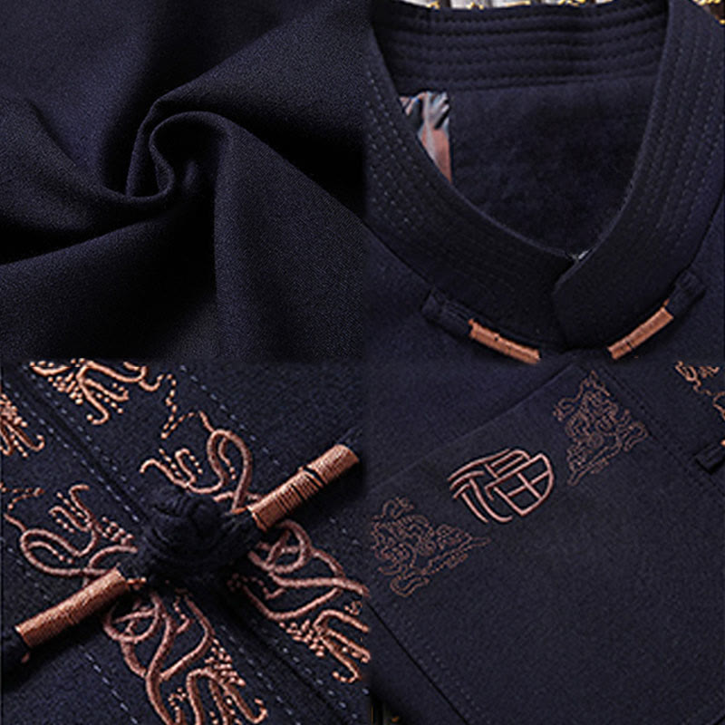 Buddha Stones ​​Fu-Charakter-Stickerei Tang-Anzug Froschknopf Herren Langarmjacke Hemd Hose - image 4