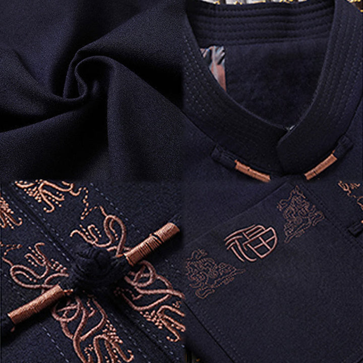 Buddha Stones ​​Fu-Charakter-Stickerei Tang-Anzug Froschknopf Herren Langarmjacke Hemd Hose - image 4