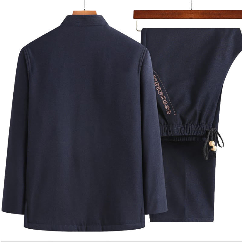 Buddha Stones ​​Fu-Charakter-Stickerei Tang-Anzug Froschknopf Herren Langarmjacke Hemd Hose - image 6