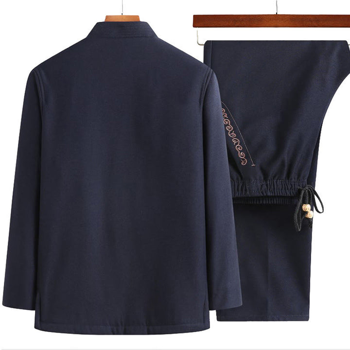 Buddha Stones ​​Fu-Charakter-Stickerei Tang-Anzug Froschknopf Herren Langarmjacke Hemd Hose - image 6