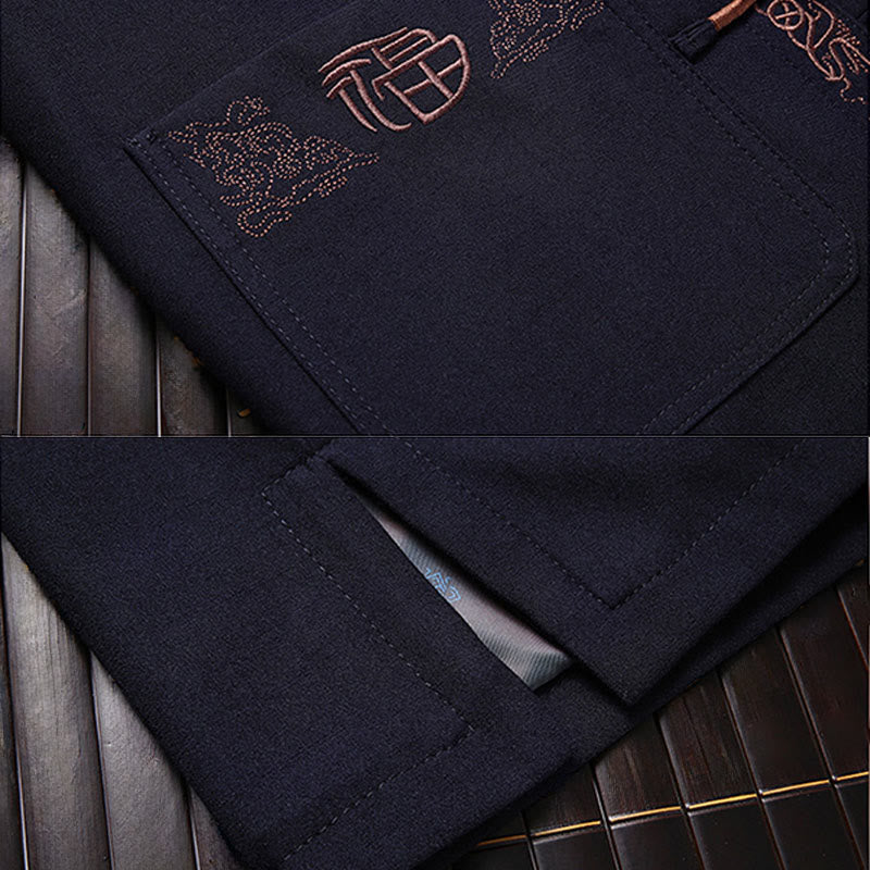 Buddha Stones ​​Fu-Charakter-Stickerei Tang-Anzug Froschknopf Herren Langarmjacke Hemd Hose - image 3