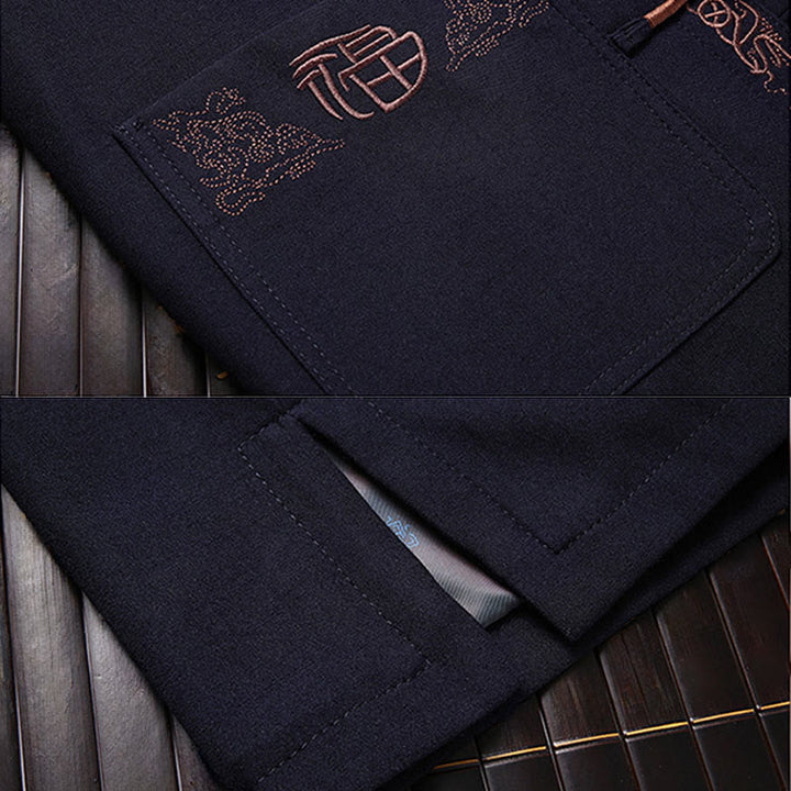 Buddha Stones ​​Fu-Charakter-Stickerei Tang-Anzug Froschknopf Herren Langarmjacke Hemd Hose - image 3