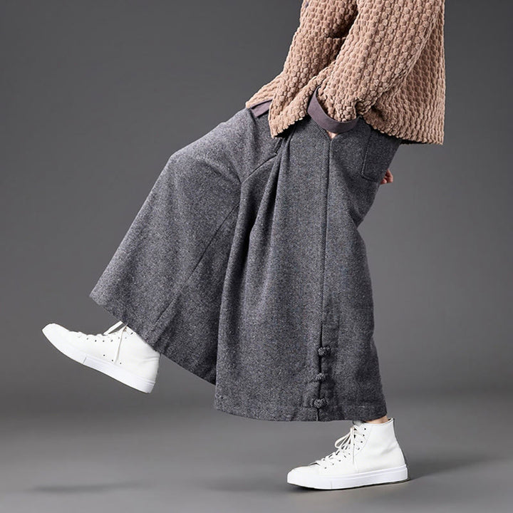 Buddha Stones Winter Chinesische Froschknopf-Design Cord-Thermohose für Herren mit weitem Bein und Taschen - image 27