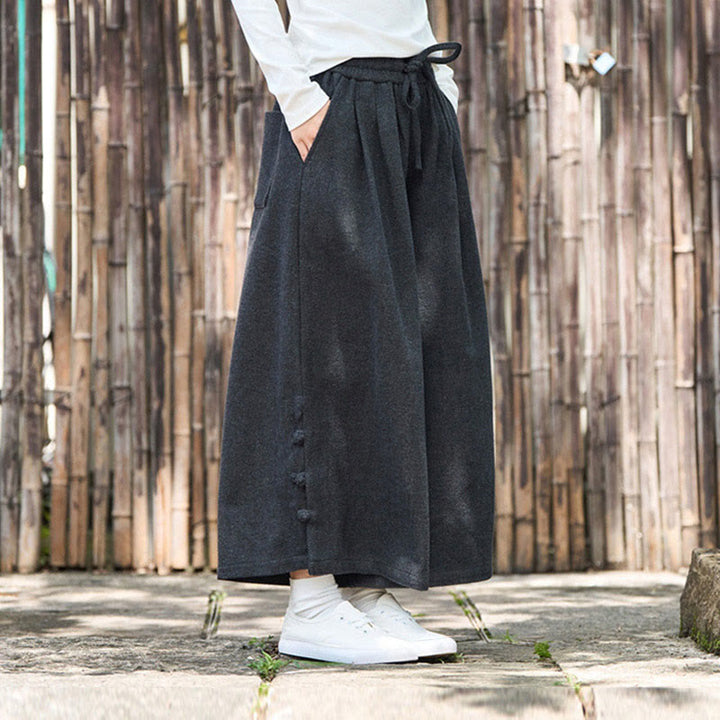 Buddha Stones Winter Chinesische Froschknopf-Design Cord-Thermohose für Herren mit weitem Bein und Taschen - image 7