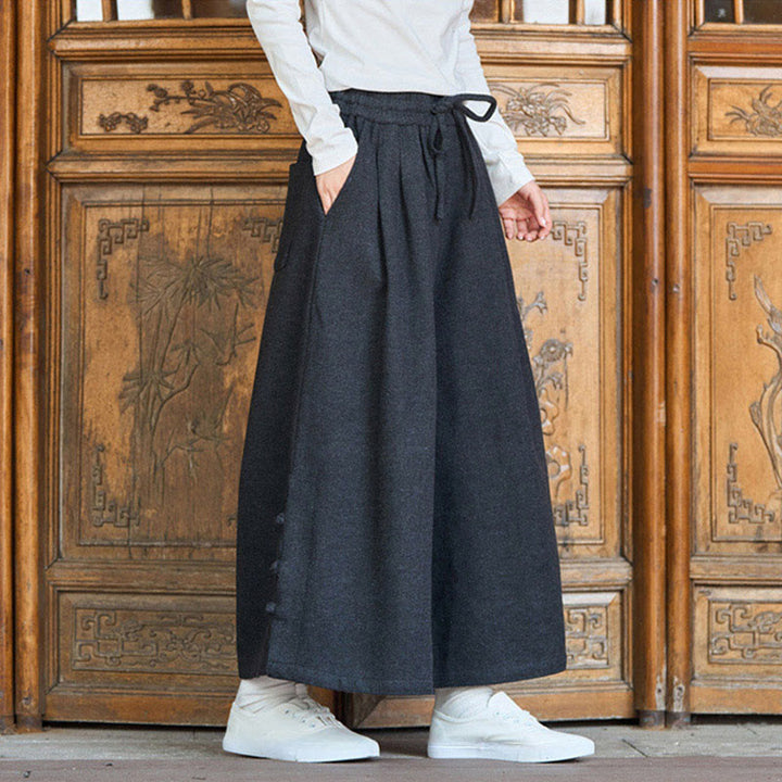 Buddha Stones Winter Chinesische Froschknopf-Design Cord-Thermohose für Herren mit weitem Bein und Taschen - image 3