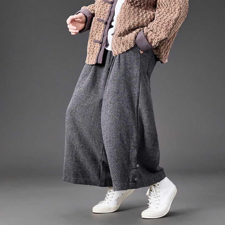 Buddha Stones Winter Chinesische Froschknopf-Design Cord-Thermohose für Herren mit weitem Bein und Taschen - image 26