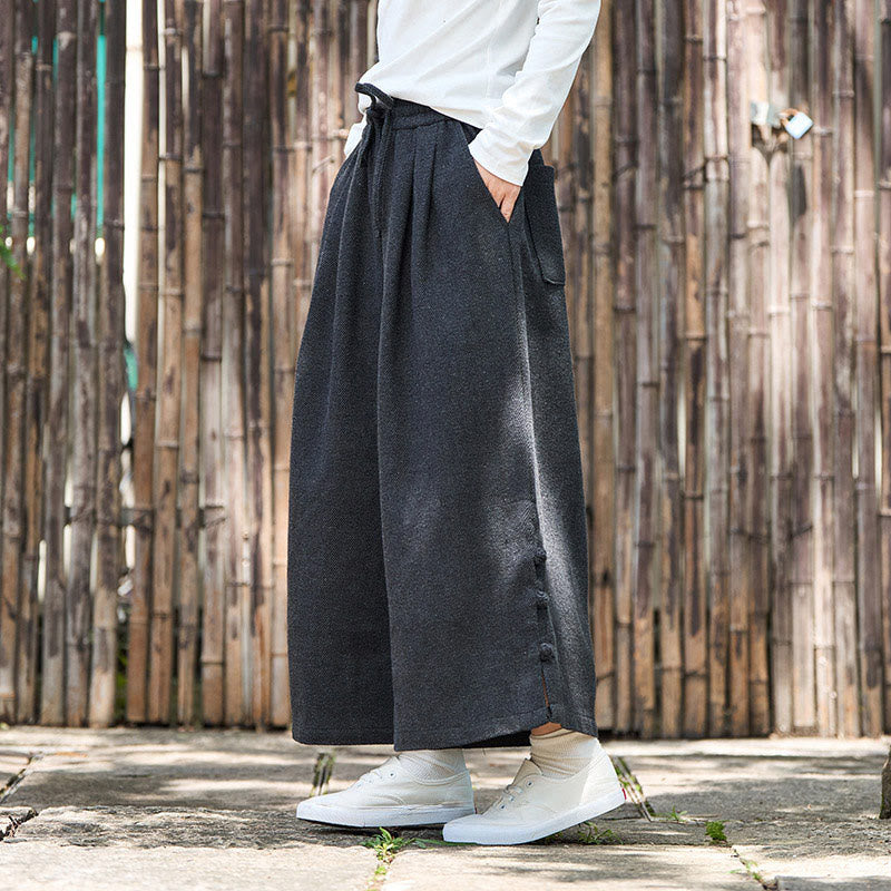 Buddha Stones Winter Chinesische Froschknopf-Design Cord-Thermohose für Herren mit weitem Bein und Taschen - image 5