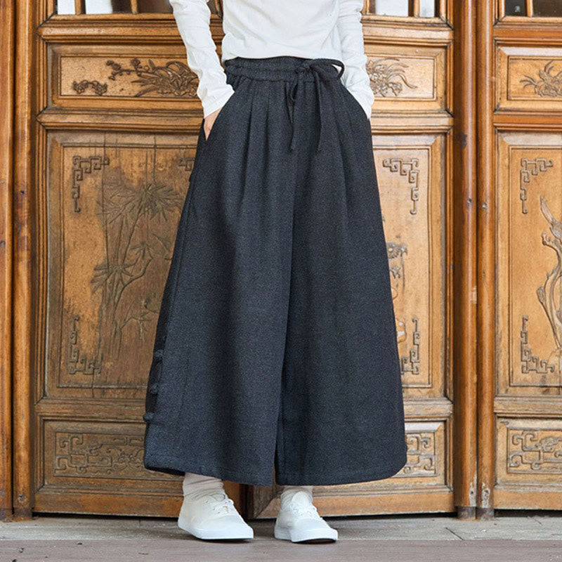 Buddha Stones Winter Chinesische Froschknopf-Design Cord-Thermohose für Herren mit weitem Bein und Taschen - image 0