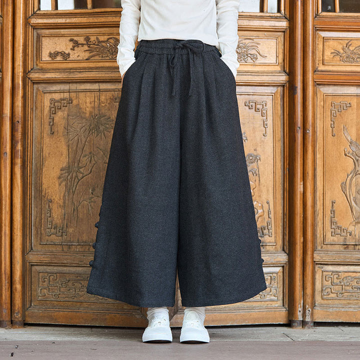 Buddha Stones Winter Chinesische Froschknopf-Design Cord-Thermohose für Herren mit weitem Bein und Taschen - image 2