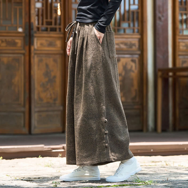 Buddha Stones Winter Chinesische Froschknopf-Design Cord-Thermohose für Herren mit weitem Bein und Taschen - image 12