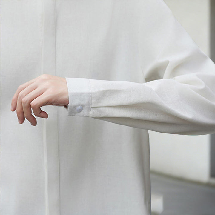 Buddha Stones Herbst Einfarbig Weiß Herren Langarm Baumwoll-Leinen-Kimono aus Cord - image 9