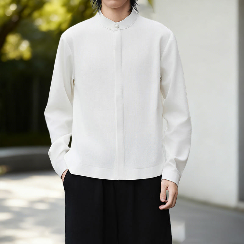 Buddha Stones Herbst Einfarbig Weiß Herren Langarm Baumwoll-Leinen-Kimono aus Cord - image 1