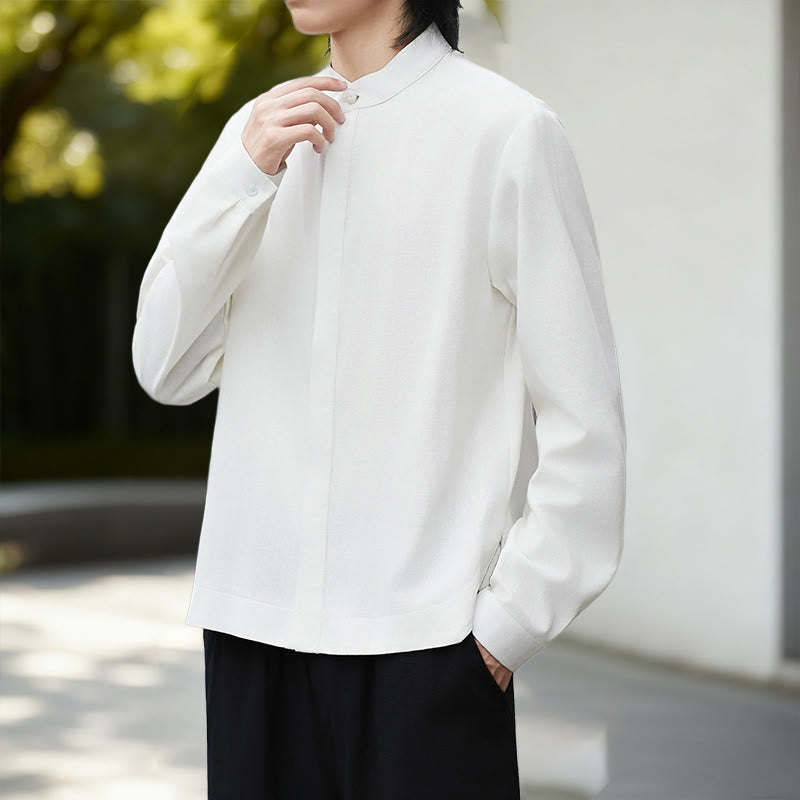 Buddha Stones Herbst Einfarbig Weiß Herren Langarm Baumwoll-Leinen-Kimono aus Cord - image 5