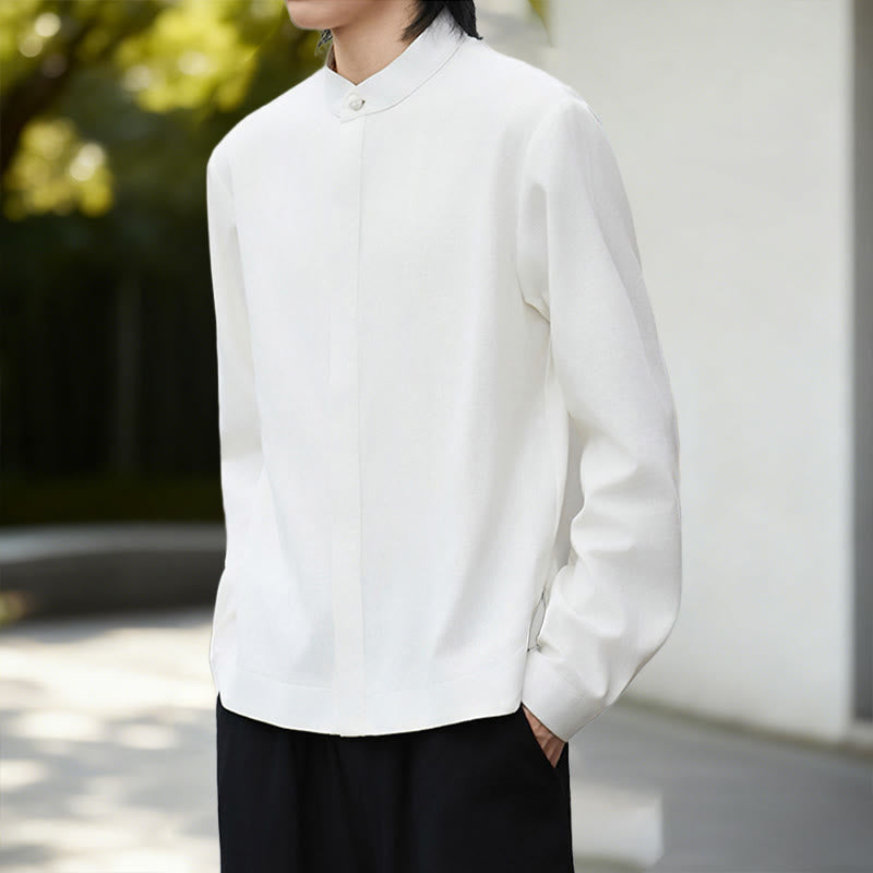 Buddha Stones Herbst Einfarbig Weiß Herren Langarm Baumwoll-Leinen-Kimono aus Cord - image 6