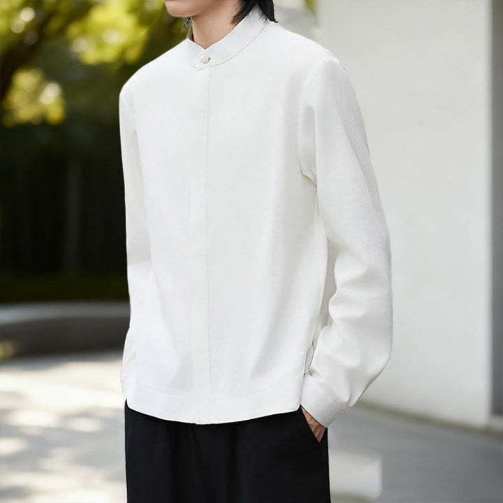 Buddha Stones Herbst Einfarbig Weiß Herren Langarm Baumwoll-Leinen-Kimono aus Cord - image 6