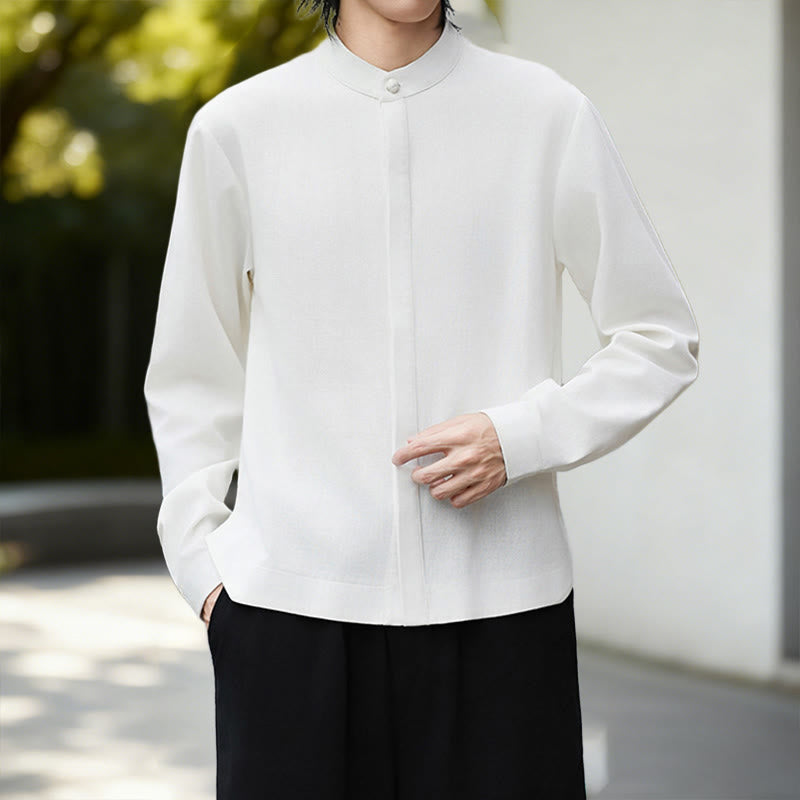 Buddha Stones Herbst Einfarbig Weiß Herren Langarm Baumwoll-Leinen-Kimono aus Cord - image 7