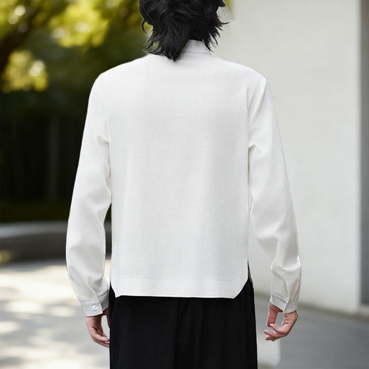 Buddha Stones Herbst Einfarbig Weiß Herren Langarm Baumwoll-Leinen-Kimono aus Cord - image 3