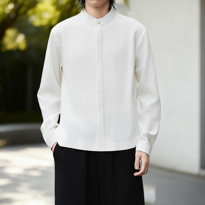 Buddha Stones Herbst Einfarbig Weiß Herren Langarm Baumwoll-Leinen-Kimono aus Cord - image 1