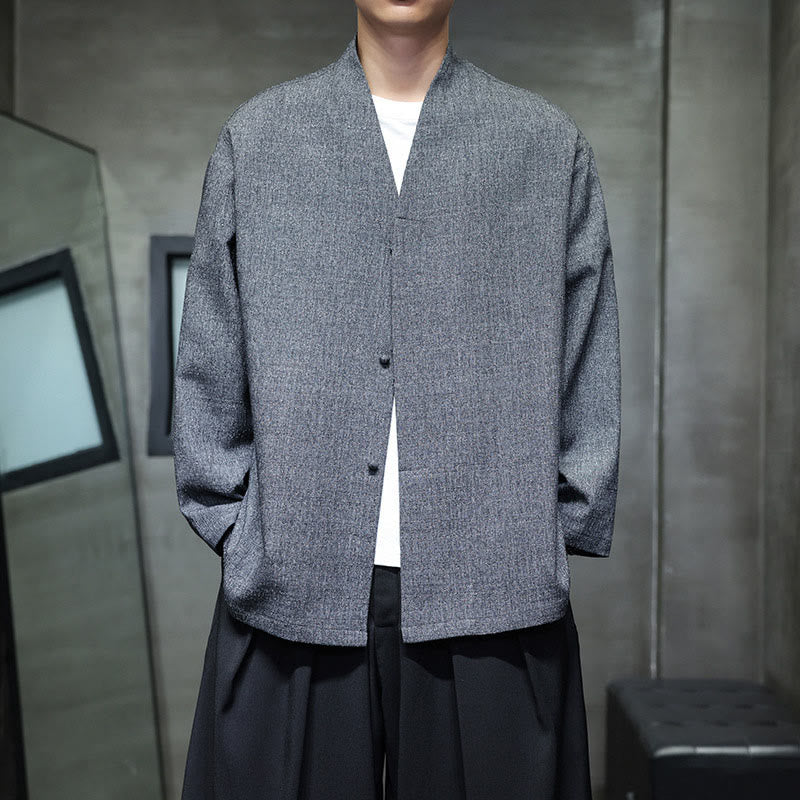 Buddha Stones ​​Frühling Herbst Einfarbige Langarm-Herrenjacke - image 6