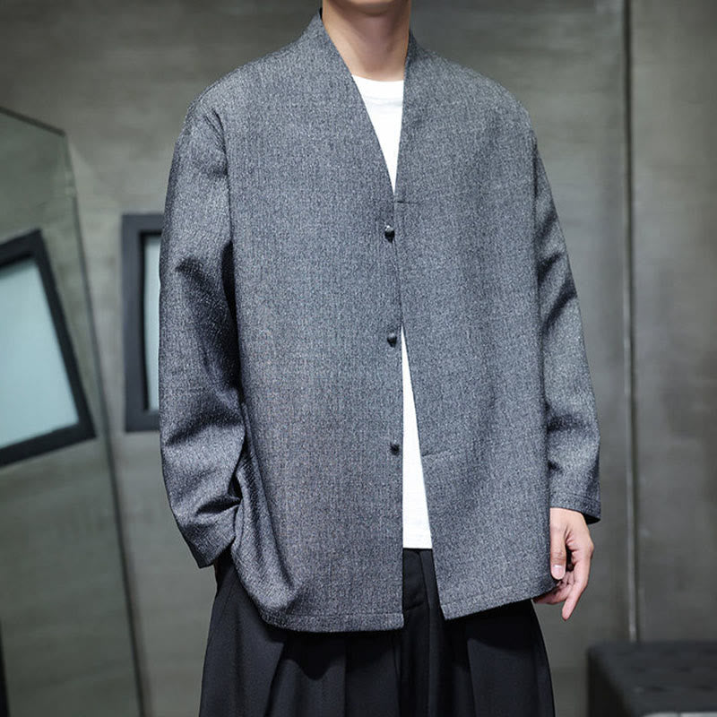 Buddha Stones ​​Frühling Herbst Einfarbige Langarm-Herrenjacke - image 1