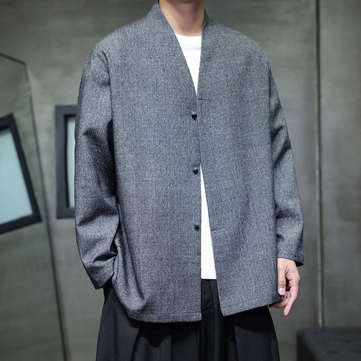 Buddha Stones ​​Frühling Herbst Einfarbige Langarm-Herrenjacke - image 7