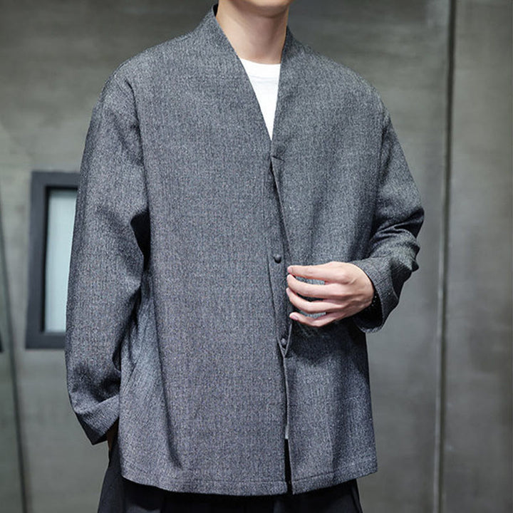 Buddha Stones ​​Frühling Herbst Einfarbige Langarm-Herrenjacke - image 5