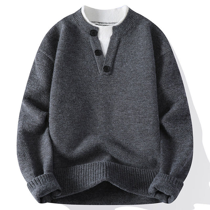 Winterpullover mit Buddha Stones, Knöpfen und Rundhalsausschnitt, warmer Herren-Langarmstrickpullover - Grau - US/ UK/AU44, EU54 (4XL) - image 0