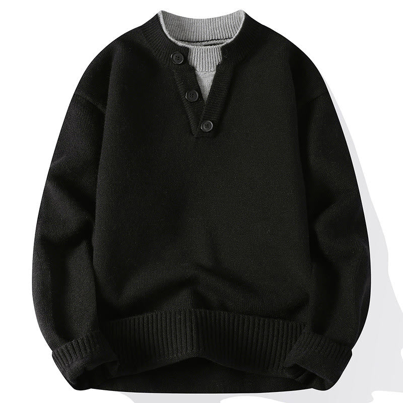 Winterpullover mit Buddha Stones, Knöpfen und Rundhalsausschnitt, warmer Herren-Langarmstrickpullover - Schwarz - US/ UK/AU44, EU54 (4XL) - image 10