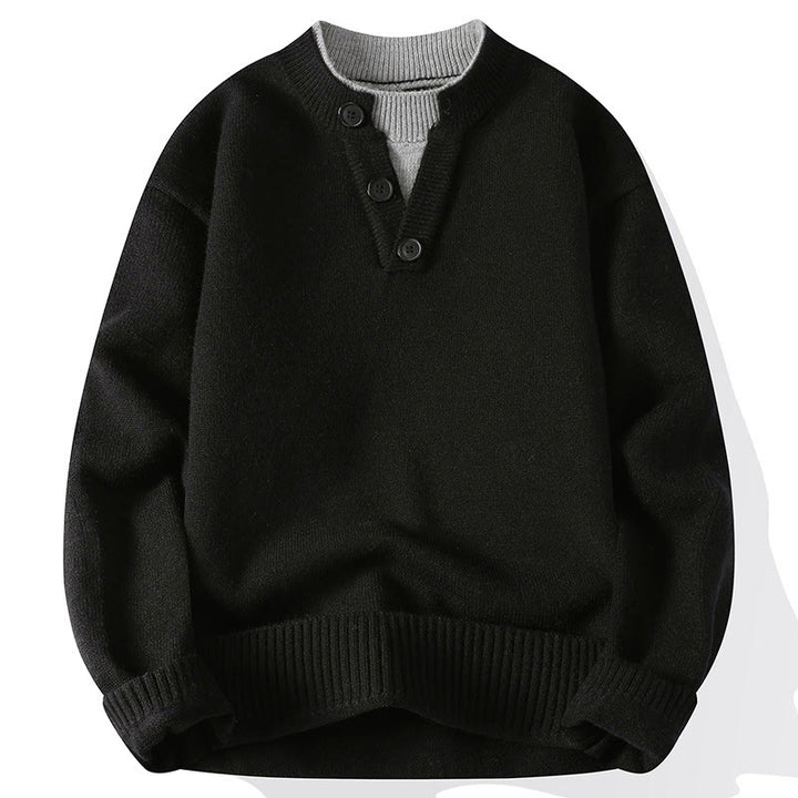Winterpullover mit Buddha Stones, Knöpfen und Rundhalsausschnitt, warmer Herren-Langarmstrickpullover - Schwarz - US/ UK/AU44, EU54 (4XL) - image 10