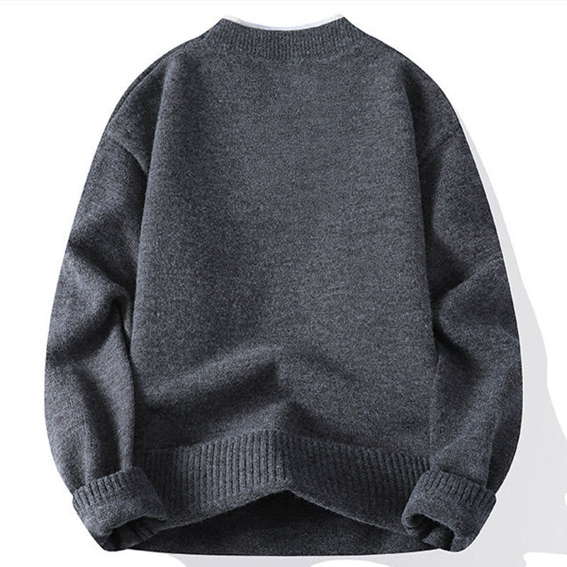 Winterpullover mit Buddha Stones, Knöpfen und Rundhalsausschnitt, warmer Herren-Langarmstrickpullover - image 1