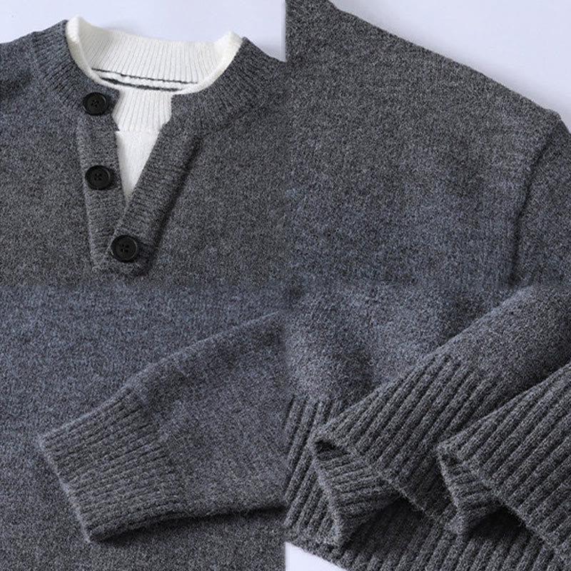 Winterpullover mit Buddha Stones, Knöpfen und Rundhalsausschnitt, warmer Herren-Langarmstrickpullover - image 4