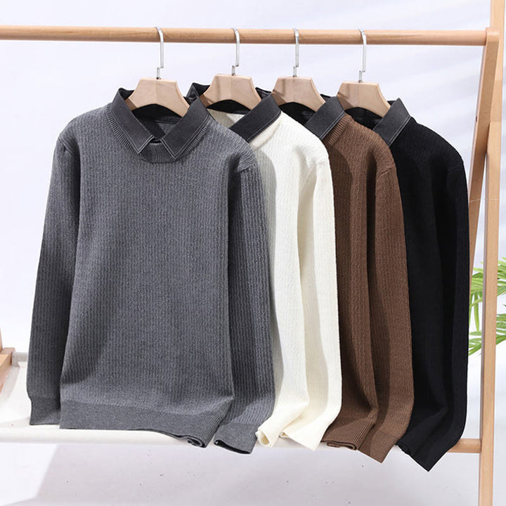 Winterlicher Herren-Strickpullover mit Buddha Stones -Motiv und Stehkragen, langärmelig - image 1