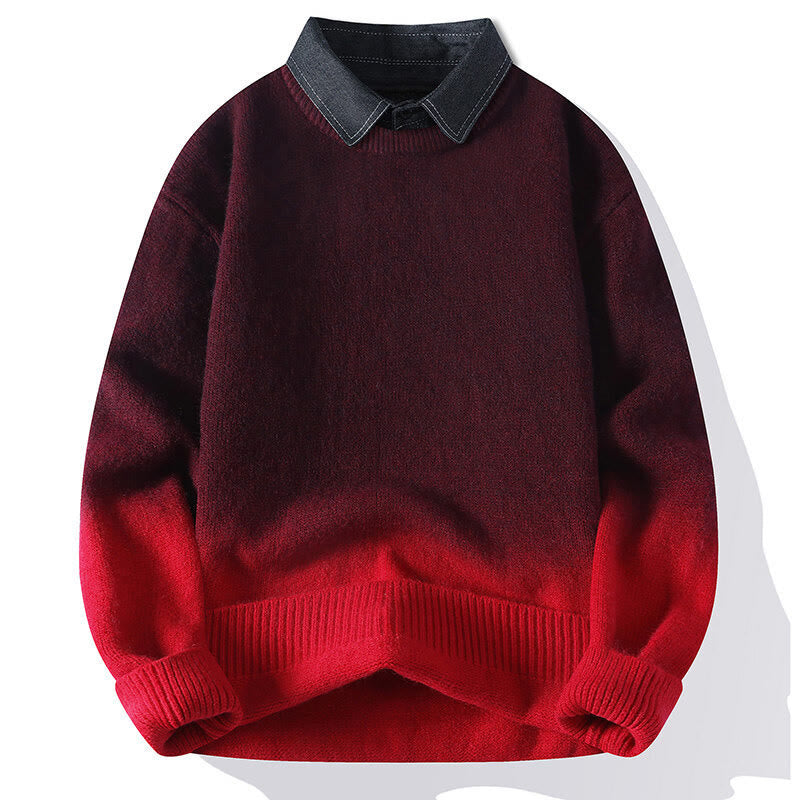 Winterpullover mit Buddha Stones, Stehkragen, Farbverlauf, warmer Herren-Langarmstrickpullover - Rot - US/ UK/AU44, EU54 (4XL) - image 2