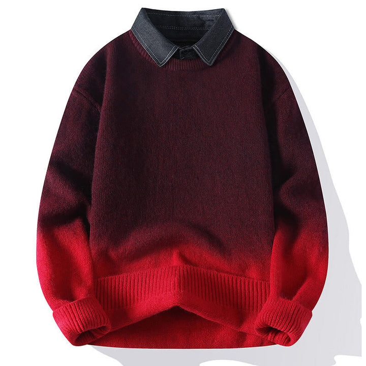 Winterpullover mit Buddha Stones, Stehkragen, Farbverlauf, warmer Herren-Langarmstrickpullover - Rot - US/ UK/AU44, EU54 (4XL) - image 2
