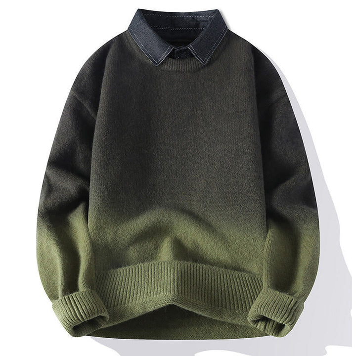 Winterpullover mit Buddha Stones, Stehkragen, Farbverlauf, warmer Herren-Langarmstrickpullover - Olivgrün - US/ UK/AU44, EU54 (4XL) - image 10