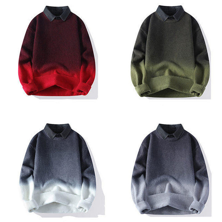 Winterpullover mit Buddha Stones, Stehkragen, Farbverlauf, warmer Herren-Langarmstrickpullover - image 11