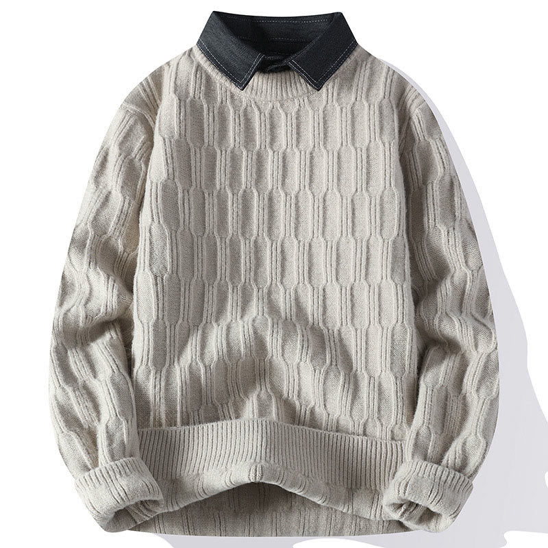 Winterpullover für Herren mit Buddha Stones, Stehkragen, Linienmuster, langen Ärmeln und warmem Design - Leinen - US/ UK/AU44, EU54 (4XL) - image 0