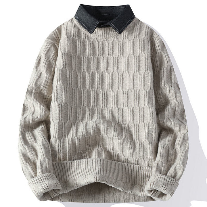 Winterpullover für Herren mit Buddha Stones, Stehkragen, Linienmuster, langen Ärmeln und warmem Design - Leinen - US/ UK/AU44, EU54 (4XL) - image 0